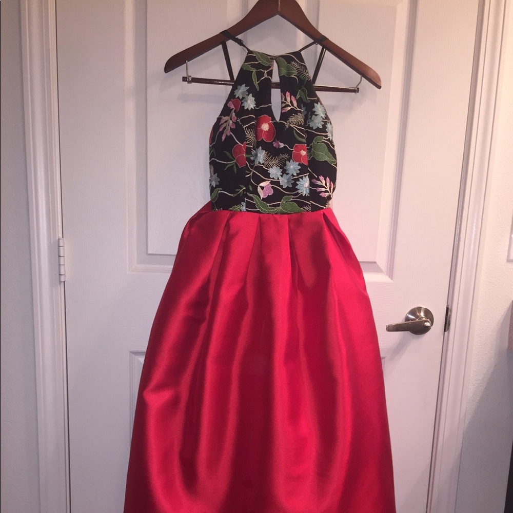 Black and red floral long formal dress